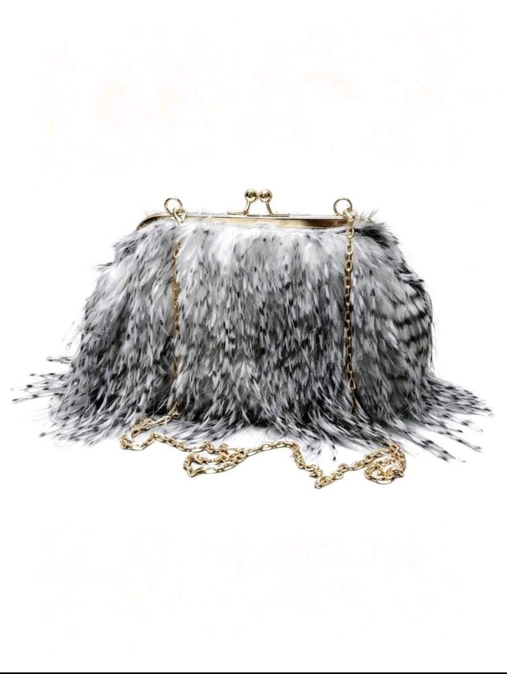 BRAND NEW ** Faux Fur Evening Clutch with Gold Chain - Gray